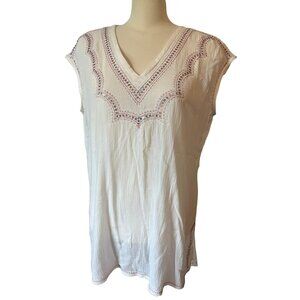 Magnolia South White Beaded Sleeveless Blouse Sz Large Womens Summer Shirt